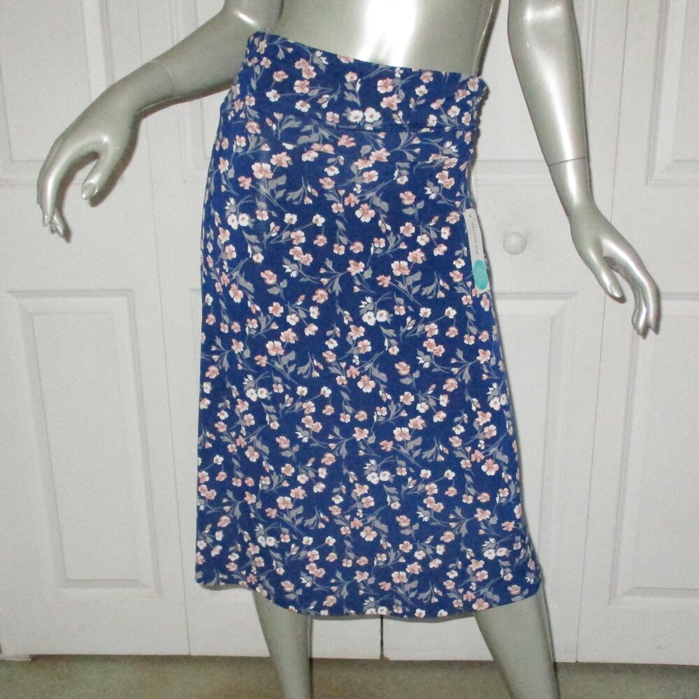 KAILEIGH Stitch Fix Blue Floral Raylyn Knit High-Waist Midi Skirt NWT